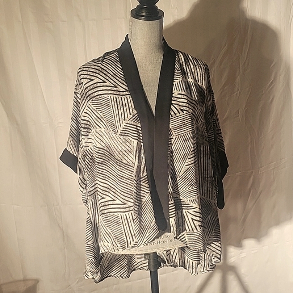 Silence + Noise Woman's Black & Beige Open Front Kimono Sleeve, Top, M